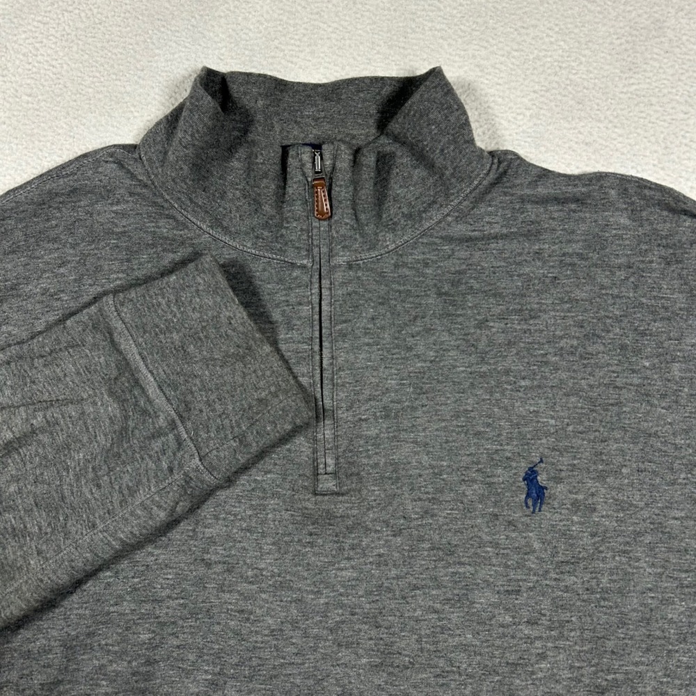 Polo Ralph Lauren Quarter Zip Mens XL Gray Estate Rib Mock Neck Pullover